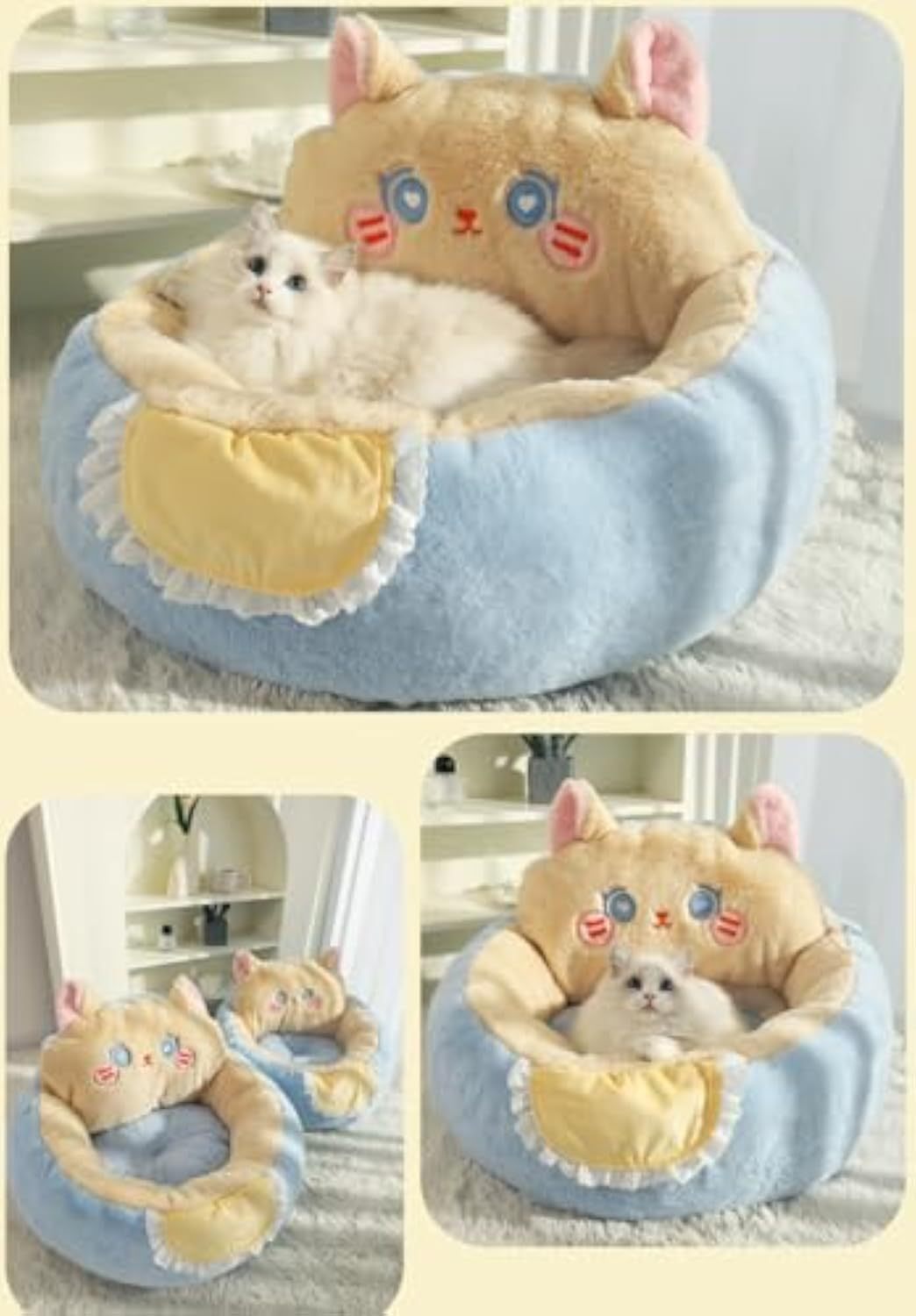 Cute Cat Bed For Indoor Cute Cat Dog Bed With Removable Washable Cushioned Cat Cave Dog Bed Calming Fluffy Plush Dog Bed Puppy Bed Hug Sleep Cuddle Pet Bed