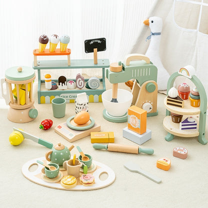 Simulation Children Play House Afternoon Tea Dessert Cake Tea Making Pot And Cup Tea Set Wooden Toys Suit