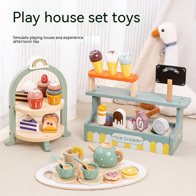 Simulation Children Play House Afternoon Tea Dessert Cake Tea Making Pot And Cup Tea Set Wooden Toys Suit