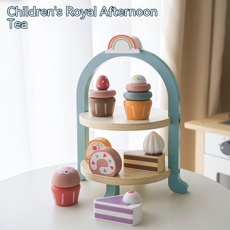 Simulation Children Play House Afternoon Tea Dessert Cake Tea Making Pot And Cup Tea Set Wooden Toys Suit