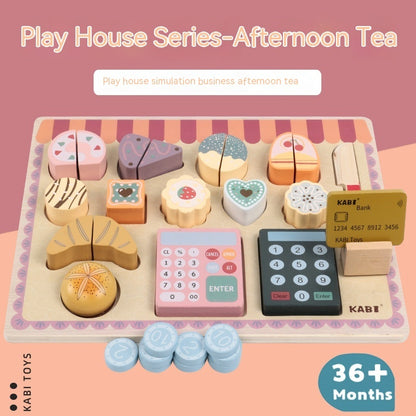 Simulation Children Play House Afternoon Tea Dessert Cake Tea Making Pot And Cup Tea Set Wooden Toys Suit