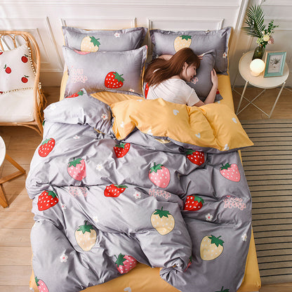 Printed Bed Four-piece set, Cotton Bed Sheet + Quilt Cover + Pillow Case