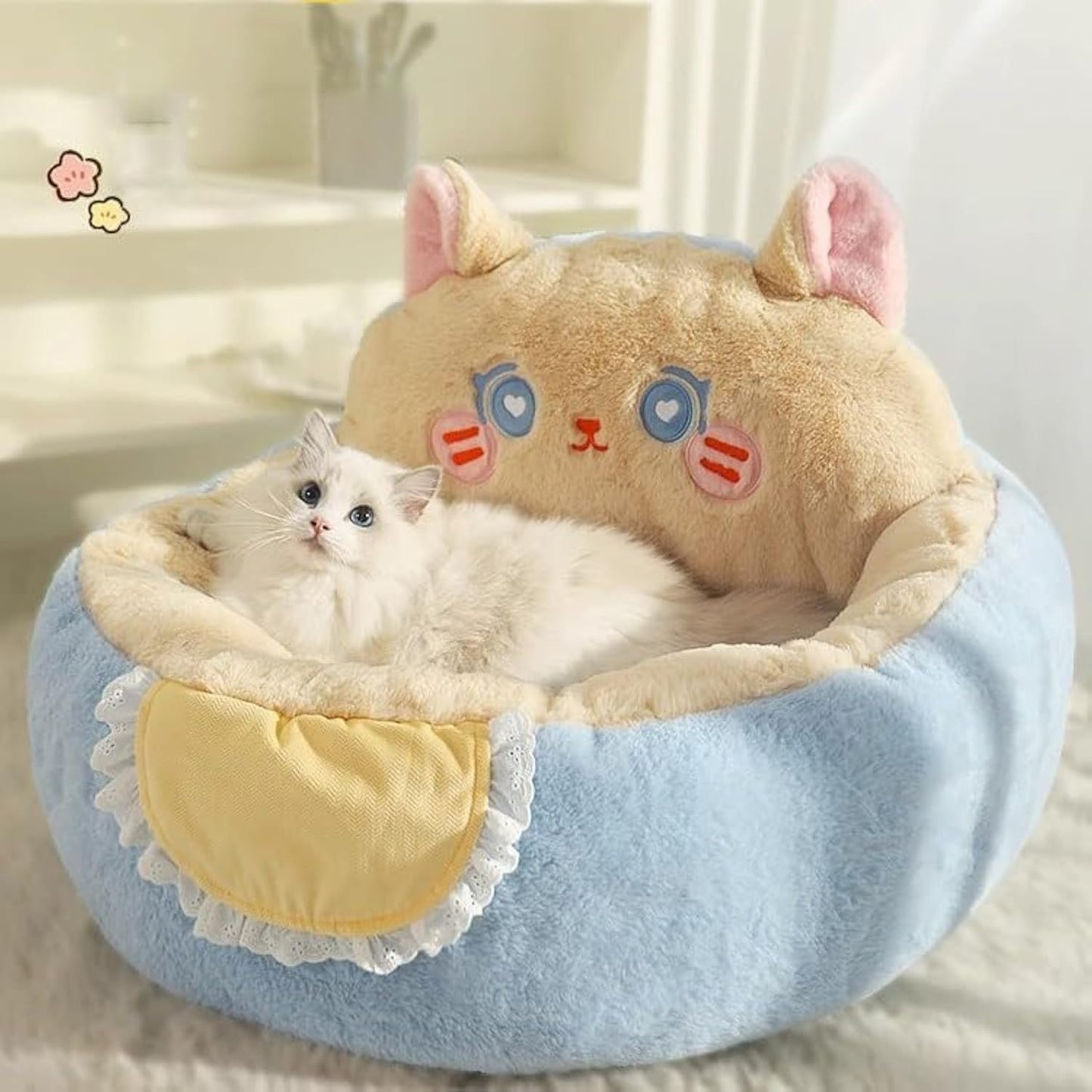 Cute Cat Bed For Indoor Cute Cat Dog Bed With Removable Washable Cushioned Cat Cave Dog Bed Calming Fluffy Plush Dog Bed Puppy Bed Hug Sleep Cuddle Pet Bed