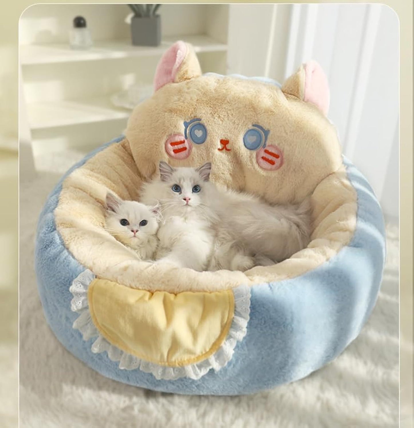 Cute Cat Bed For Indoor Cute Cat Dog Bed With Removable Washable Cushioned Cat Cave Dog Bed Calming Fluffy Plush Dog Bed Puppy Bed Hug Sleep Cuddle Pet Bed