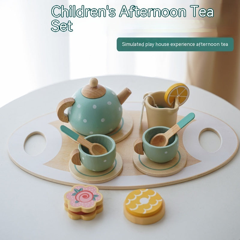 Simulation Children Play House Afternoon Tea Dessert Cake Tea Making Pot And Cup Tea Set Wooden Toys Suit